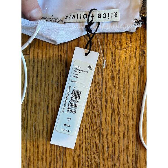 NWT Alice + Olivia White Spagetti Strap Y2K Mini Dress MSRP $295  Women's Size 2 - Picture 3 of 12